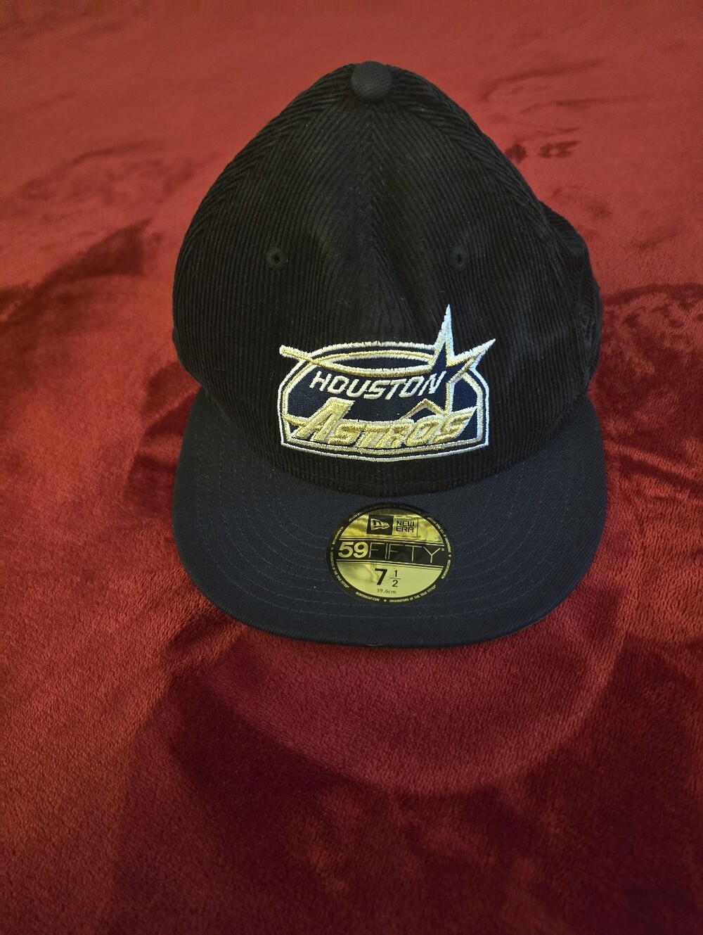 New Era Houston Astros Black Corduroy 59FIFTY Fitted Hat Size 7 1/2